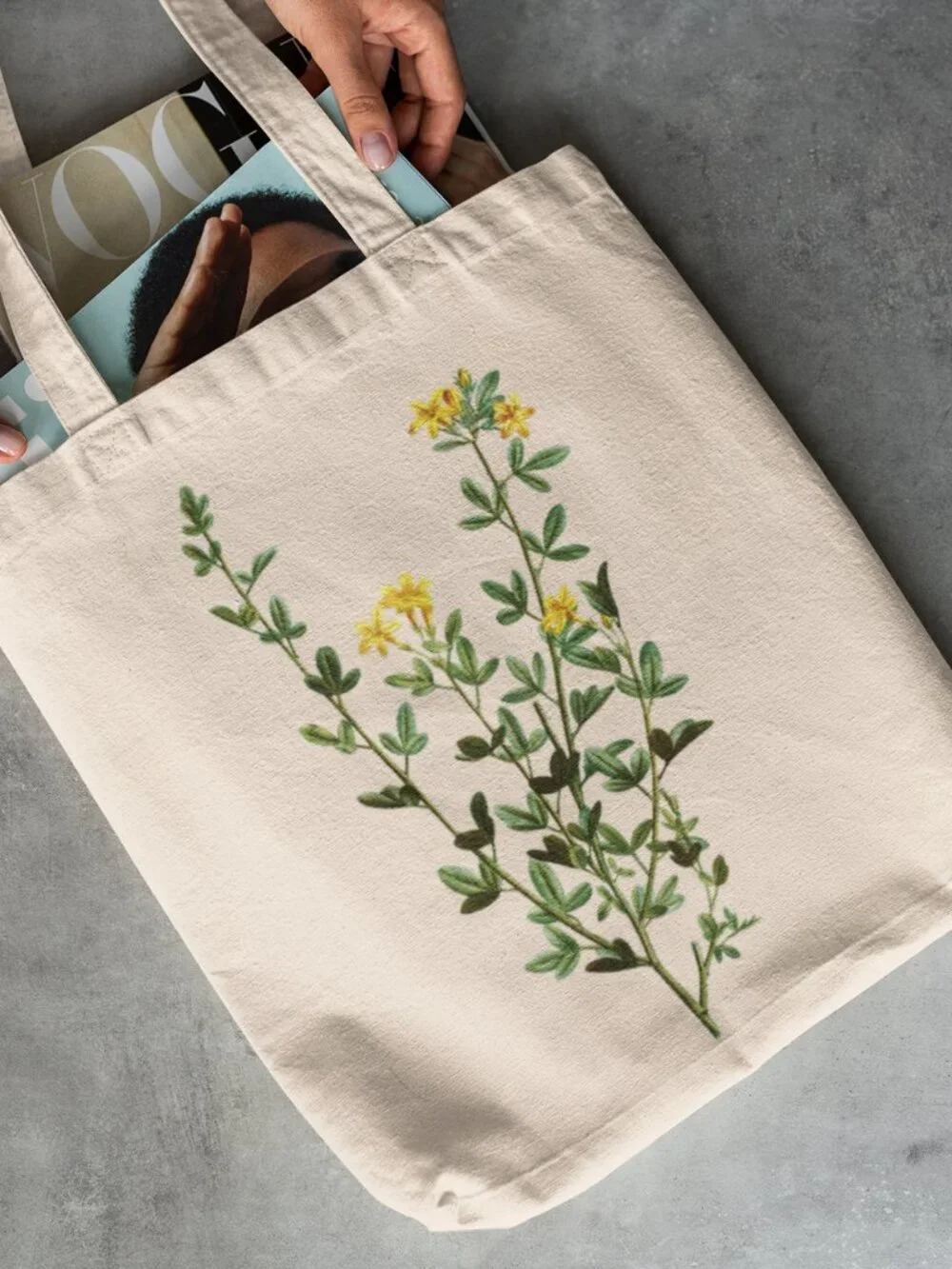 Wild Jasmine Vintage Floral Print Graphic Canvas Tote Bag